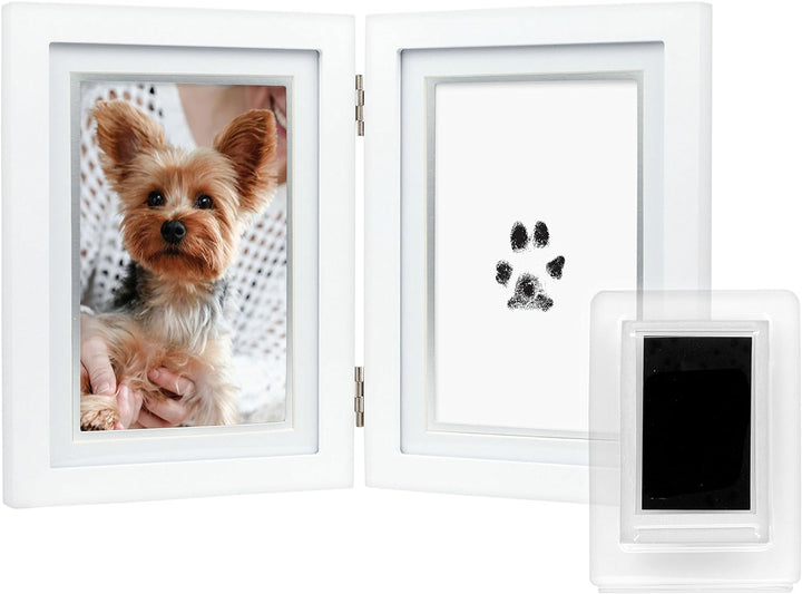 Pet Paw Print Photo Frame with Clay Imprint Kit - Wooden Pet Paw Print Frame, DIY Memorial Keepsake for Cats and Dogs, No Mess Clay for Perfect Pawprints, Ideal Home Decor and Gift, Black