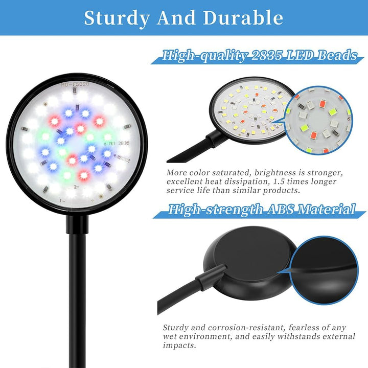 Mini Clip on Aquarium Light 7W Dimmable Small Fish Tank Light USB Moving Lamp with White Red Blue Green LED for 1 to 3 Gallon Tanks