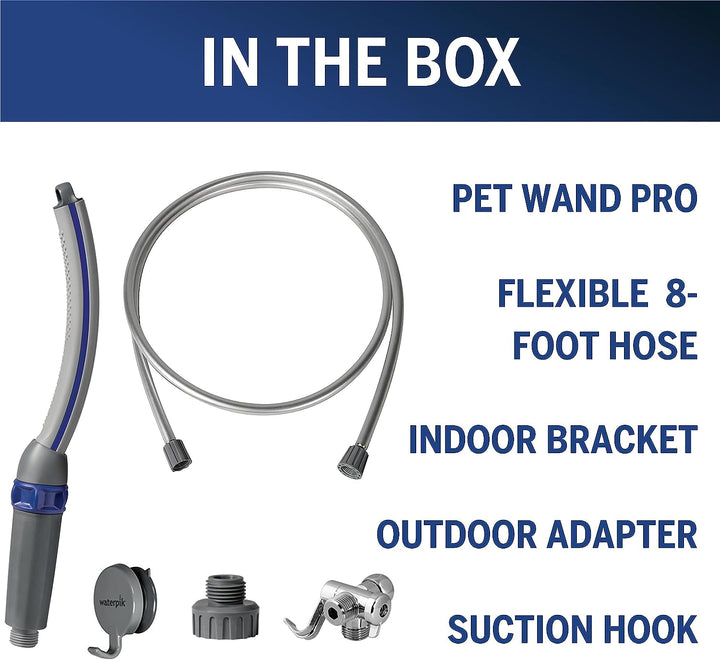 Pet Wand Pro Dog Shower Attachment for Fast and Easy Dog Bathing and Cleaning, Indoor and Outdoor Sprayer Includes 8-Foot Flex Hose, Blue/Grey, PPR-252E