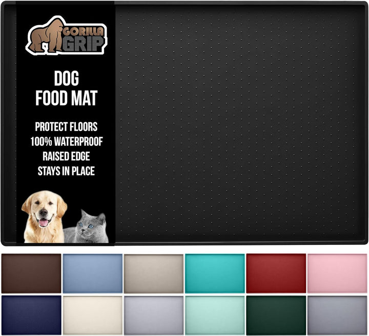 100% Waterproof Raised Edge BPA Free Silicone Pet Feeding Mat, Dog Cat Food Mats Contain Spills Protects Floors, Placemats for Cats and Dogs Water Bowl, Pets Accessories 18.5X11.5 Gray