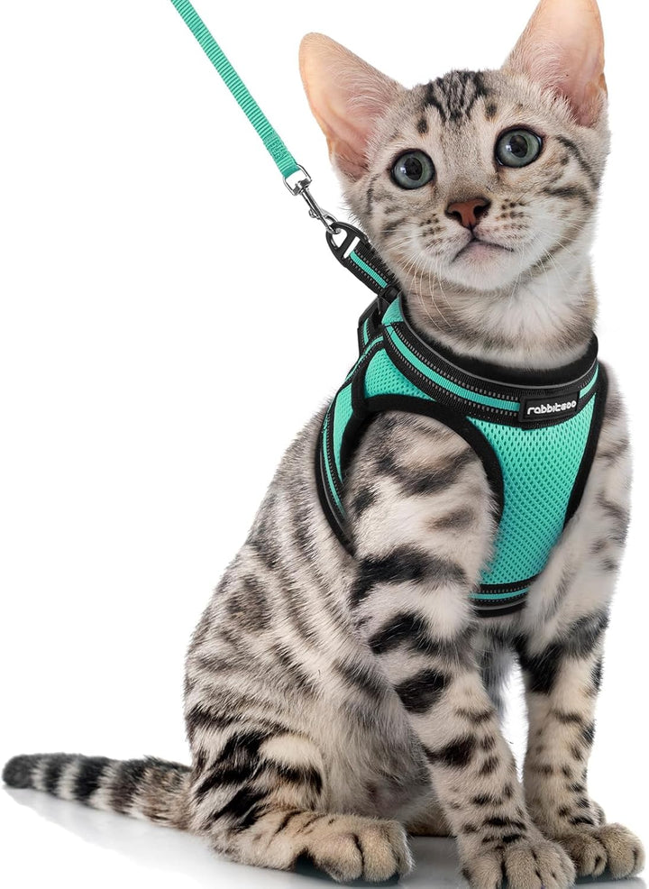 Cat Harness and Leash Set for Walking Escape Proof, Adjustable Soft Kittens Vest with Reflective Strip for Cats, Comfortable Outdoor Vest, Black, S