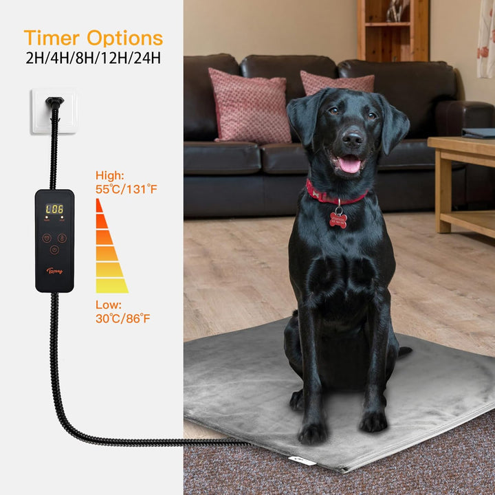 Small Pet Heating Pad, 6 Adjustable Temperature Dog Cat Heating Pad with Timer, Waterproof Heated Cat Bed with Chew Resistant Cord, Indoor Electric Pet Heated Mat 18X16In