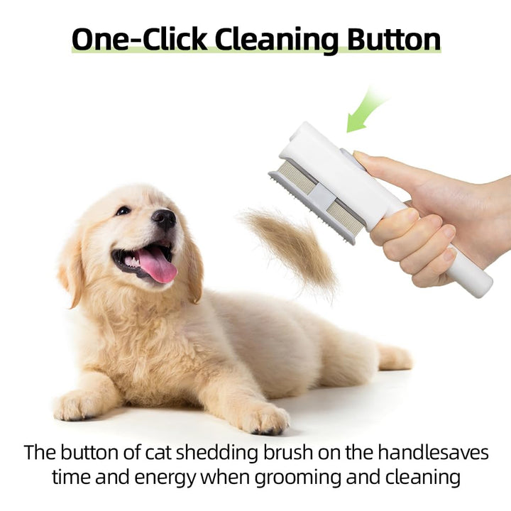 2Pcs Pet Comb Flea Comb Set for Cats Dogs, Cat Grooming Brush with Release Button and Stainless Steel round Teeth, Self-Cleaning Dog Combs for Removing Pet Hair, Knots & Loose Fur, White