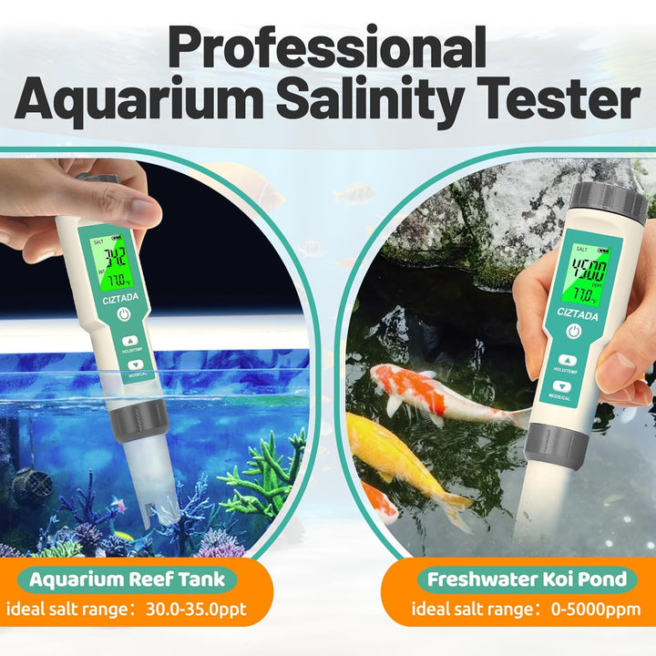 Digital Salinity Tester for Salt Water - Aquarium Salinity Meter with ATC, IP67 Waterproof, 0-200 PPT Large Range Multi-Parameter Tester for Seawater, Fish Tank, Hydroponics