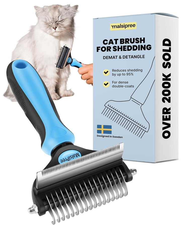 Dog Brush for Shedding - Large, Blue, 2-In-1 - Deshedding Dog Grooming Brush & Undercoat Rake with Dematting Comb for Medium to Large Double Coated