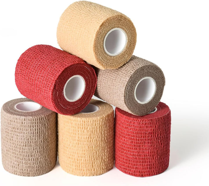 Pet Wrap, Self-Adhesive, Only Sticks to Itself, Non-Woven Tape for Dog Legs, Paws, Wounds, First Aid Cohesive Gauze for Horse, Cat, Bird, Animal, 6 Rolls, 2 Inch, Pawprints A