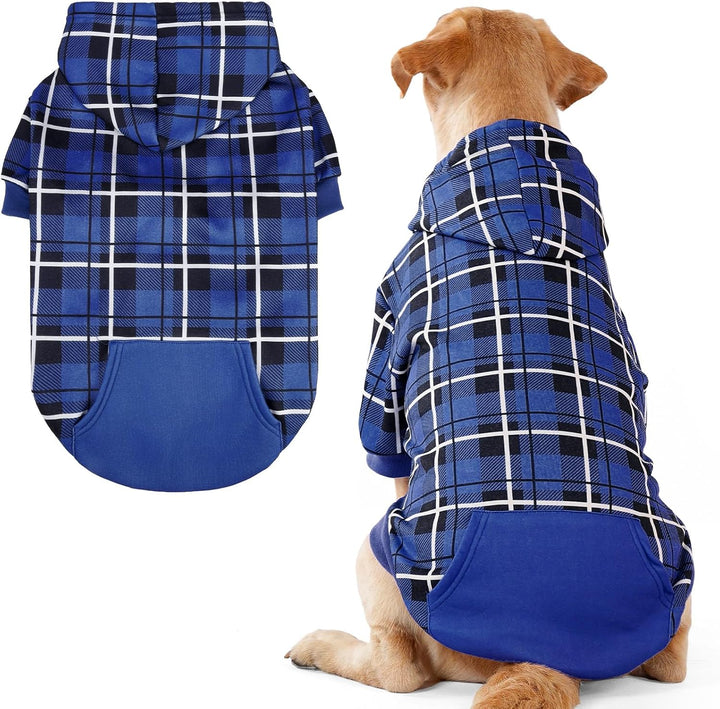 Plaid Dog Hoodie - British Style Warm Dog Sweater Shirt with Leash Hole,Pitbull Clothes Outfits,Winter Coat Apparel for All Breeds Puppy Girl Boy-Cat Apparel