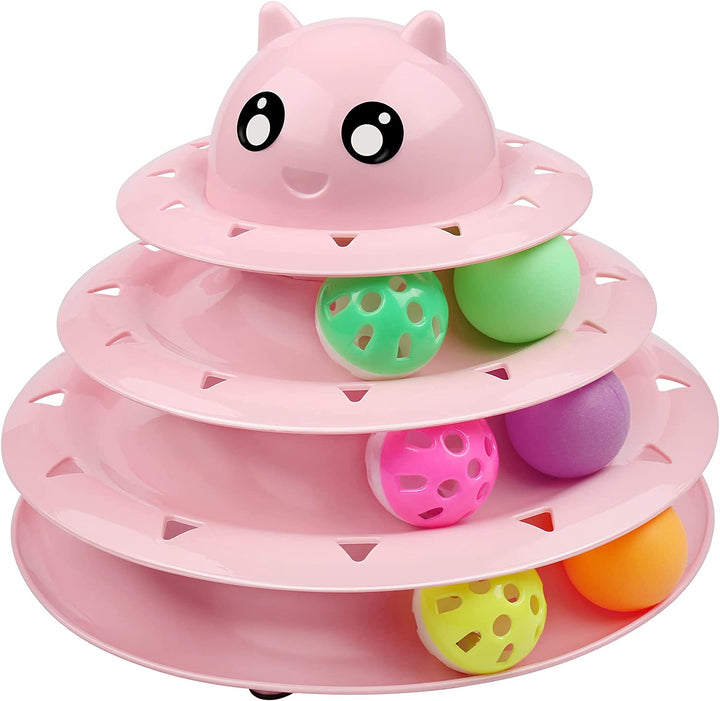 Cat Toy Roller 3-Level Turntable Cat Toys Balls with Six Colorful Balls Interactive Kitten Fun Mental Physical Exercise Puzzle Kitten Toys