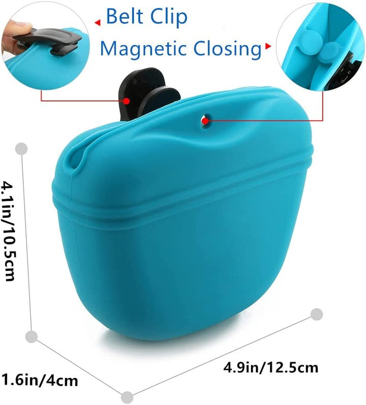 Silicone Dog Treat Pouch-Small Training Bag-Portable Dog Treat Bag for Leash with Magnetic Closure and Waist Clip Airtight Sealed - 2Pieces [US Design Patent]