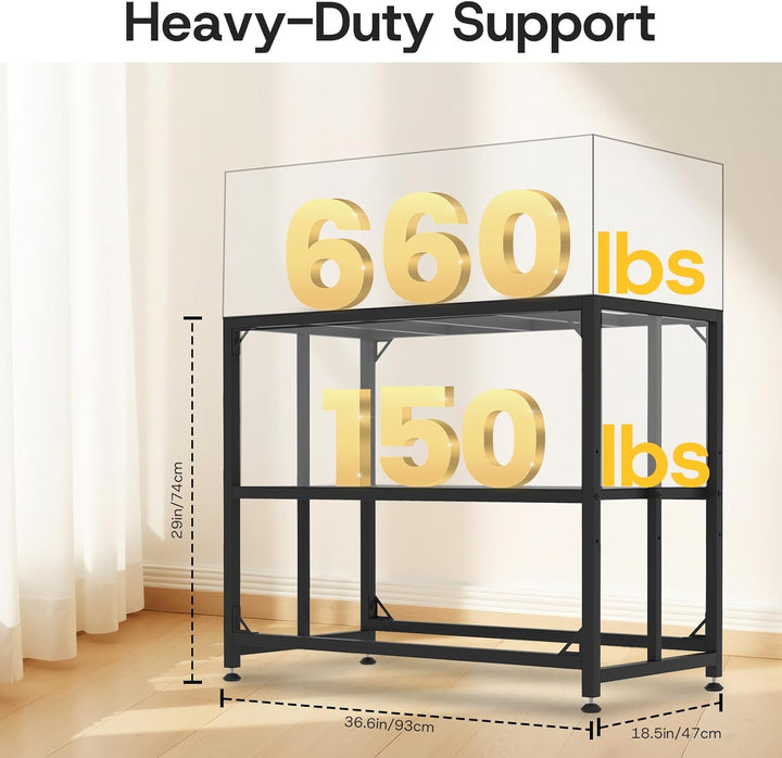 Fish Tank Stand, 40 Gallon Heavy Duty Metal Aquarium Stands, Reptile Tank, Turtle Tank, Breeder Tank Stand, Fish Tank and Stand Combo Set (Black, 36.5"X18.5"X29.5")