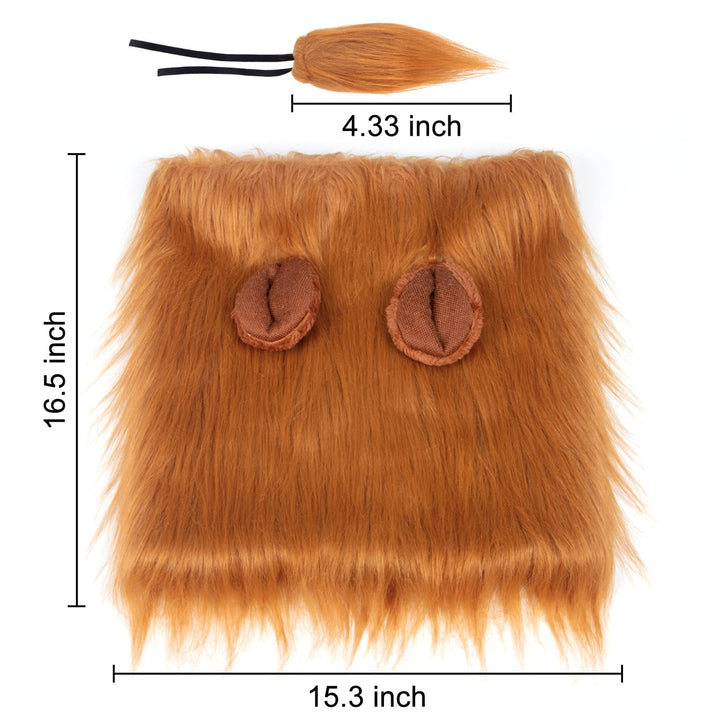 Lion Mane for Dog Costume, Realistic Funny Lion Wig for Medium to Large Sized Dogs, Halloween Fancy Mane (Brown Ear Tail)