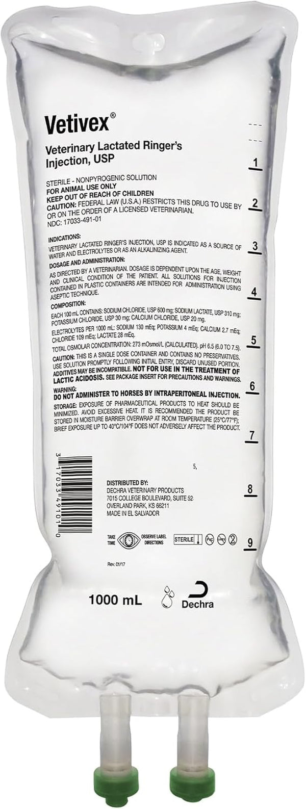 ® Lactated Ringer’S Solution Injection, USP 1000 Ml Bag for Dogs, Cats & Horses
