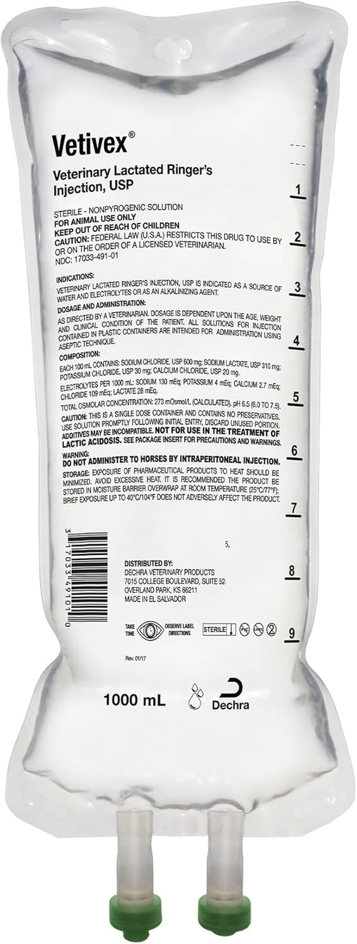 ® Lactated Ringer’S Solution Injection, USP 1000 Ml Bag for Dogs, Cats & Horses