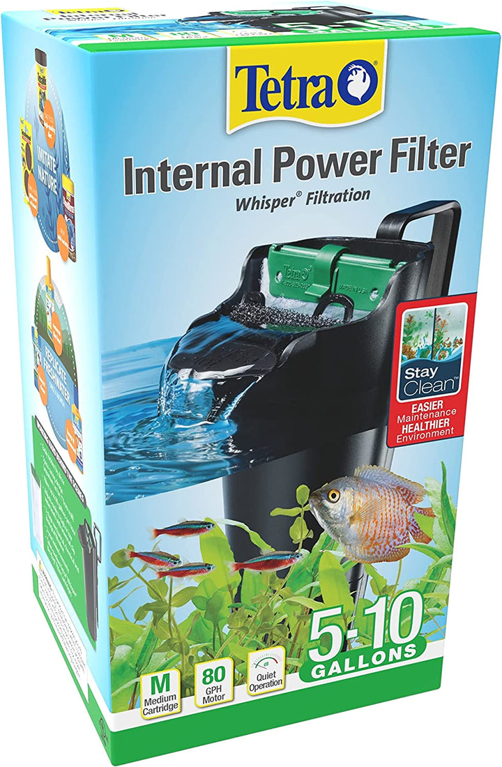 Whisper Internal Power Filter 5 to 10 Gallons, for Aquariums, In-Tank Filtration with Air Pump, Black