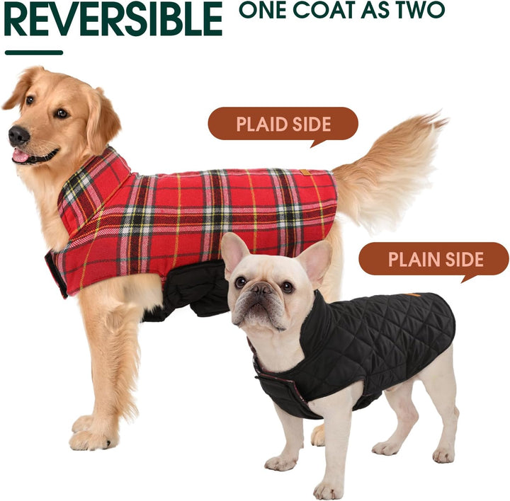 Waterproof Dog Coat, Reversible Dog Jacket for Small Dogs, Adjustable Durable Doggie Winter Coat Warm Cozy Puppy Cold Weather Apparel from Small to Large Breed, Bright Red S