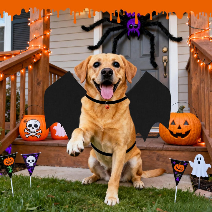 Dog Halloween Costumes for Large Dogs, Dog Bat Wings with Pumpkin Bell Pet Halloween Cosplay Party Dress up (Large)
