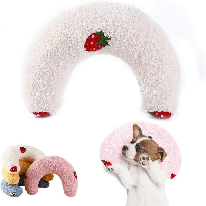 U-Shaped Calming Pillow for Cats and Dogs - Super Soft Plush Fabric, Cozy Headrest, Neck Support for Deep Sleep, Kitten Headrest, Pet Bed (Blue)