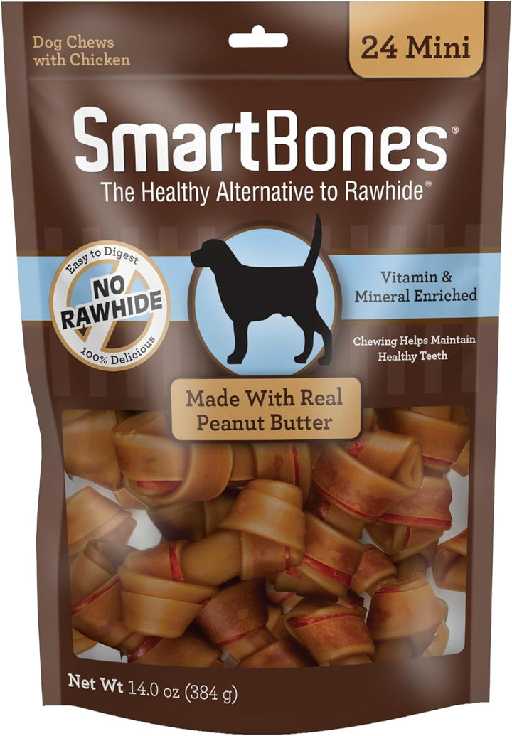 Medium Chews with Real Peanut Butter Rawhide- Free Chews for Dogs, 4 Count