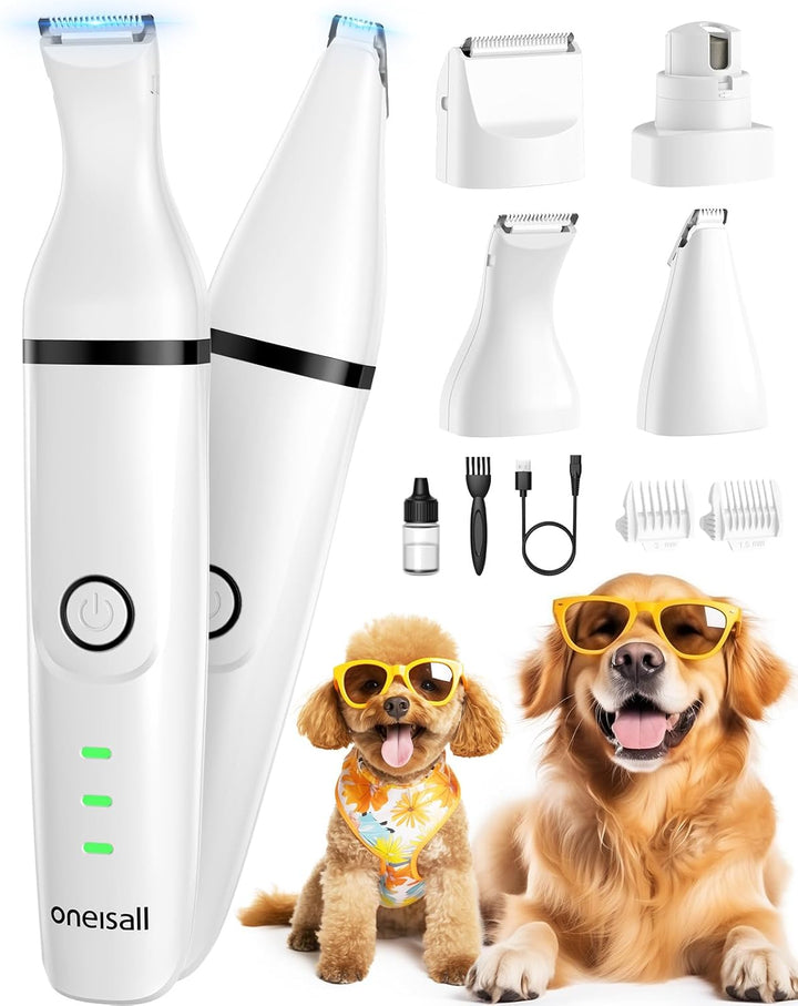 Dog Clippers with Double Blades,Cordless Small Pet Hair Grooming Trimmer,Low Noise for Trimming Dog'S Hair around Paws, Eyes, Ears, Face, Rump (White)
