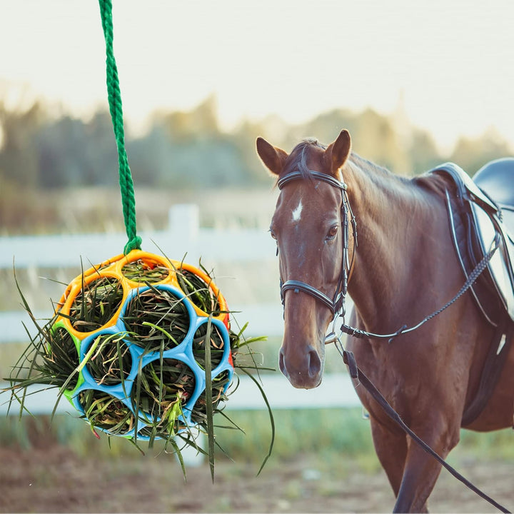 2 Pack Horse Treat Ball Hay Feeder Toy, Goat Feeder Ball Hanging Feeding Toy for Horse Goat Sheep Relieve Stress (Colorful)