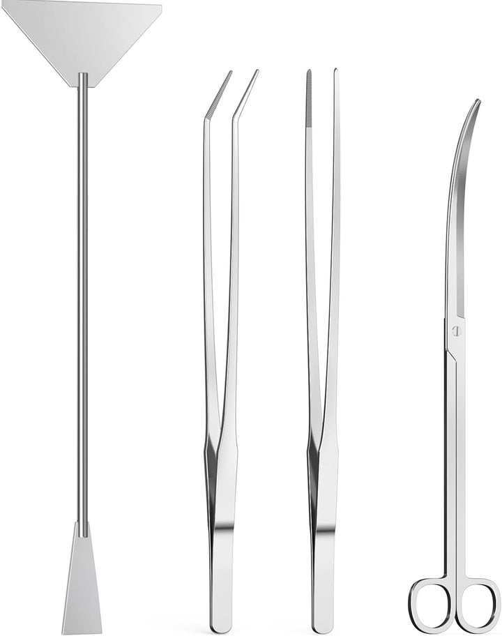 4Pcs Aquascaping Tools,  Aquascape Kit, Long and Strong Aquarium Tweezers, Scissors, Algae Scraper, Aquarium Plant Tools, Fish Tank Plant Trimming Kit