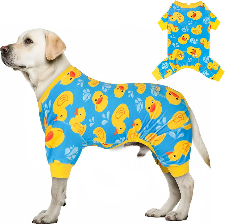 Dog Pajamas Velvet Dog Pajamas Large Sized Dogs Soft Dogs Clothes Pjs with Yellow Ducks Pattern Stretchy Pet Jammies Coat Comfy Pet Onesie Costume, 3X-Large