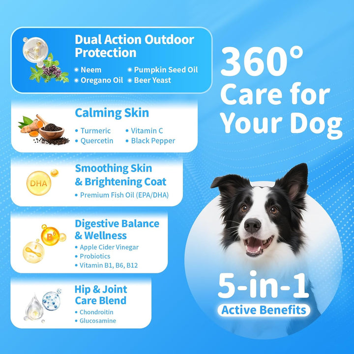 Dog Flea and Tick Support Chewable, Natural Dog Flea Comfort Supplement, Oral Chews with Neem, Oregano Oil, Pumpkin Seed Oil & Brewer'S Yeast – 135 Soft Chews, Beef Flavor – for All Breeds & Sizes