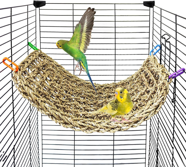 Bird Seagrass Mat 30" × 7" Parrot Natural Grass Woven Net Hammock Parakeet Climbing Rope Ladder Mat Chew Toys Cage Accessories for Pigeon Macaw Cockatiel Conure Budgie Cockatoo Rat Bearded Dragon