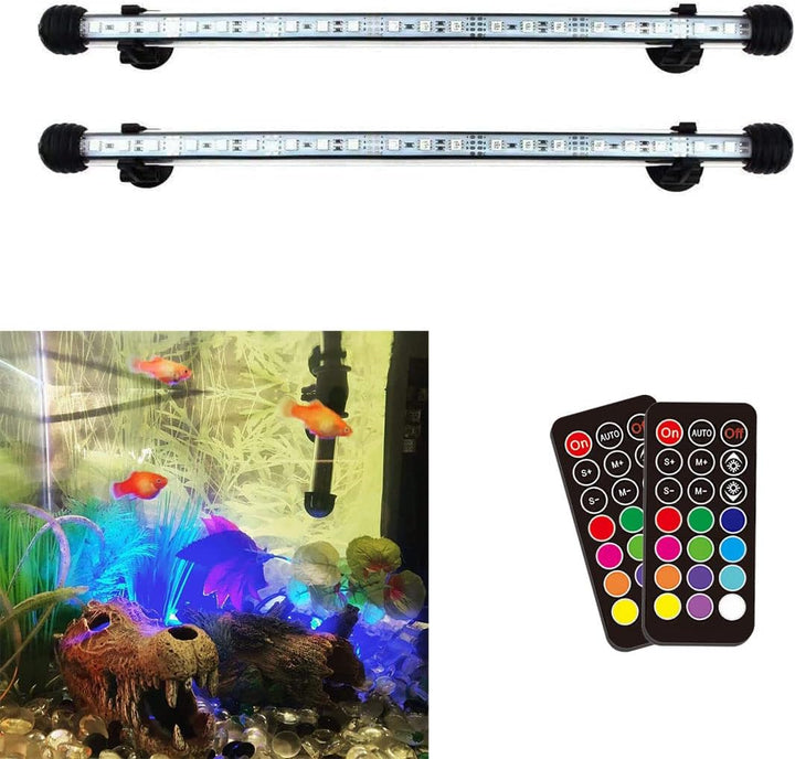 15 Inches LED Aquarium Light, 2.5W Fish Tank Light Underwater Light Submersible Crystal Glass Lights, 21 LED Beads 12 Colors 19 Modes Brightness Adjustable Memory Function IP68 Waterproof