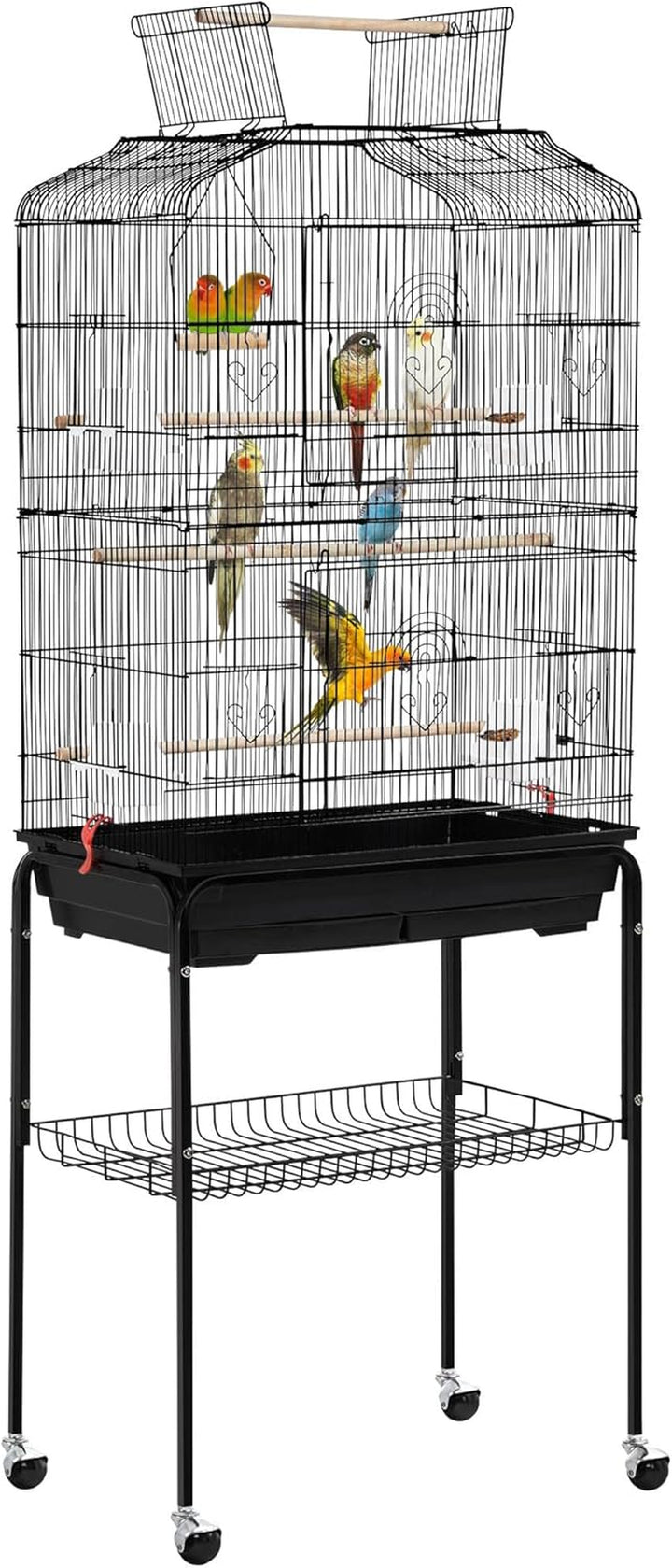 64-Inch Play Open Top Medium Small Bird Cage with Detachable Rolling Stand for Parrot Lovebirds Finches Canaries Parakeets Cockatiels Budgie Parrotlet Conures