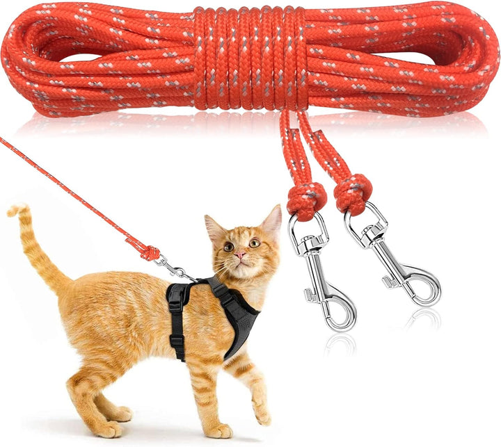 Reflective Cat Long Leash 15 FT Escape Proof Walking Leads Yard Long Leashes Durable Safe Personalized Extender Leash Traning Play Outdoor for Kitten, Puppy, Rabbit and Small Animals(Pink-S)