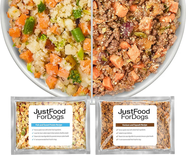 Frozen Fresh Healthy Weight Dog Food, Complete Meal or Dog Food Topper, Fish & Sweet Potato and Venison & Squash, Human Grade Dog Food Recpie, 18 Oz (Pack of 7)