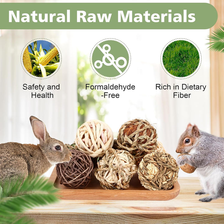 Bunny Chew Grass Balls, (8 Pcs) Rolling Chew Toys for Small Animals, Natural Chew Grass Toys and Bunny Treats for Rabbits, Guinea Pigs, Chinchillas, Hamsters, Mice Teeth Grinding