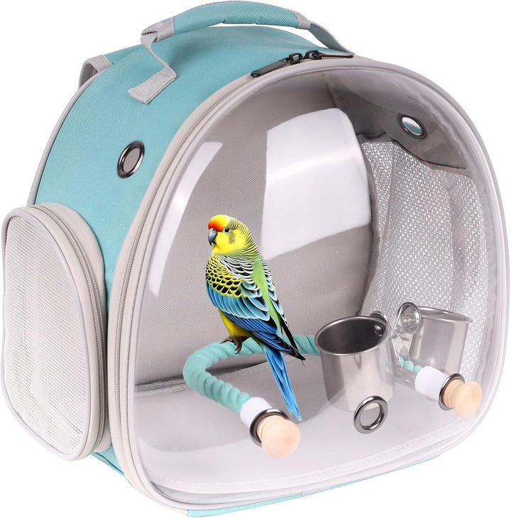 Small Bird Travel Backpack Carrier Cage, Backpack to Transport Backpack Carrier with Metal Tray Stand Perch for Parakeet Cockatiel Budgies Vet Carry Book Bag Black