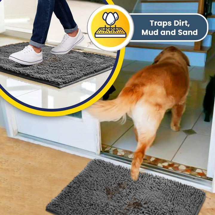 ® Pack of 3 Highly Absorbent Microfiber Dog Door Mat and Pet Rug, Non Slip Thick Washable Area Mat Soft Chenille for Kitchen Bathroom Bedroom and Outdoor - Grey Small, Medium & Large