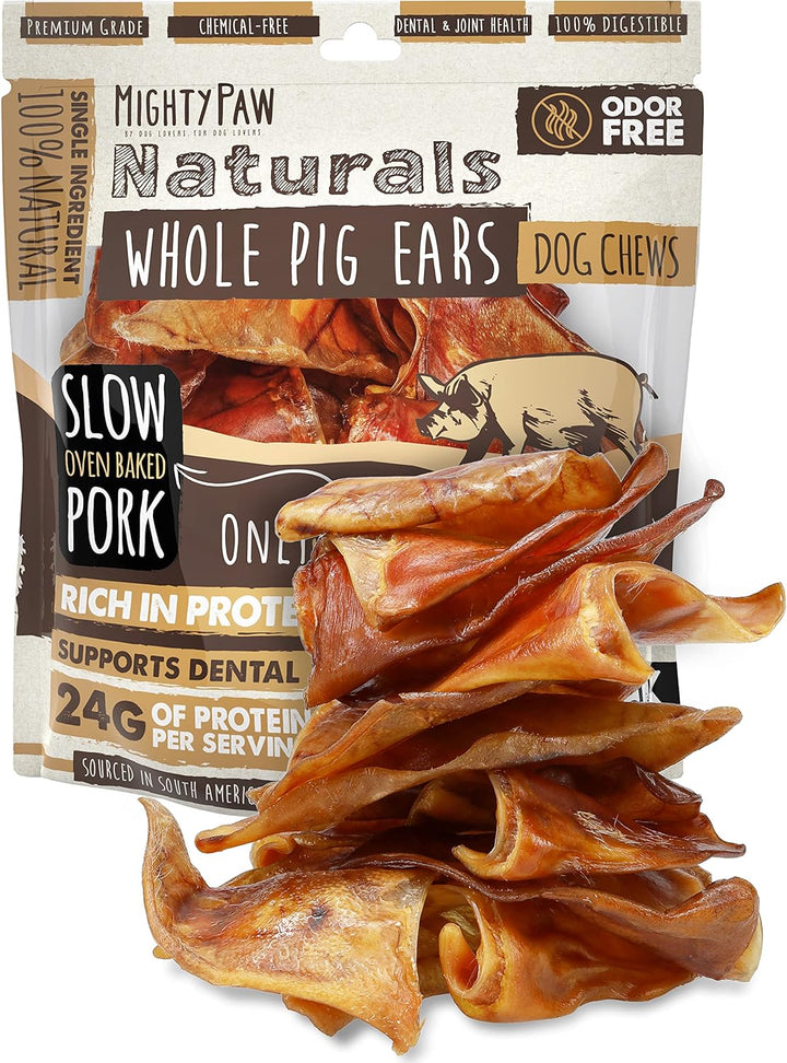 Half Pig Ears for Dogs - All Natural, Single Ingredient Treats. Better than Rawhide Pet Snacks for Small and Large/Medium Pets. Pigs Ear Dogs Chews (12 Pack)