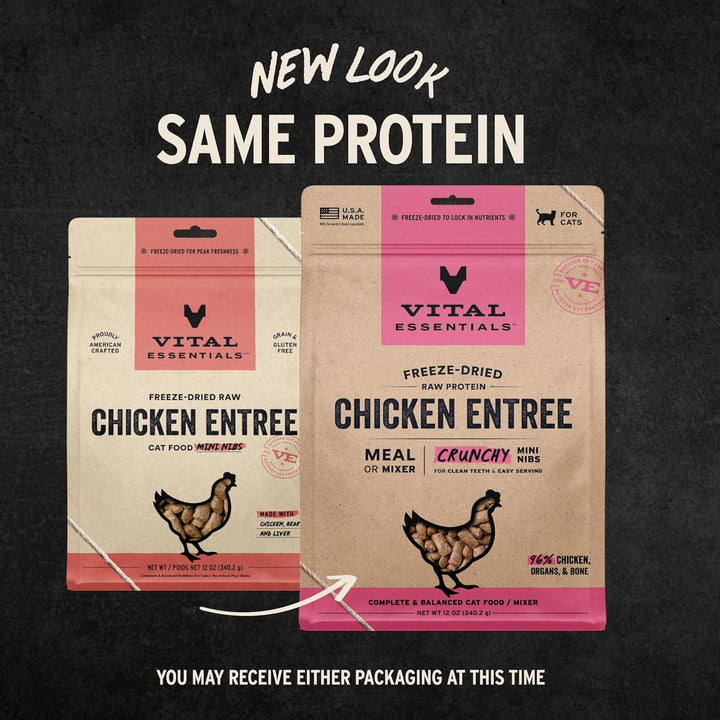 Freeze-Dried Raw Chicken Meal or Mixer Cat Food Crunchy Nibs, 12 Oz