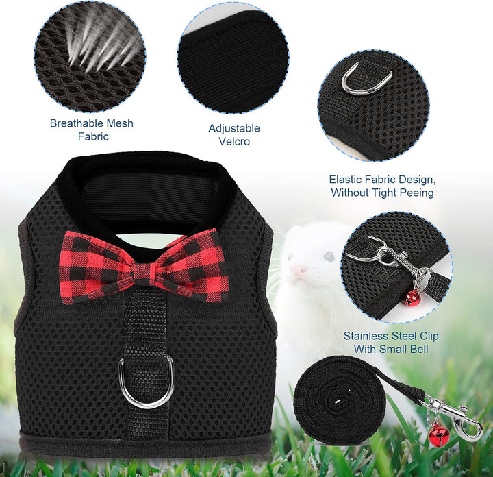 Animal Harness and Leash - Soft Mesh Pet Harness with Safe Bell, No Pull Comfort Padded Vest for Small Pet Black S