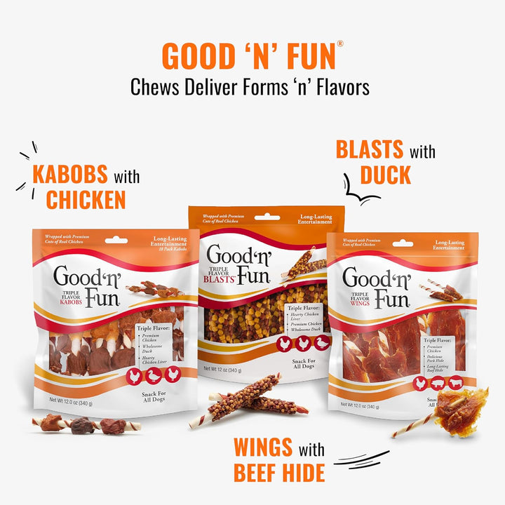 Good ‘N’ Fun Triple Flavor Chews for Large Dogs, Treat Your Dog to Long-Lasting Chews Made with Beef Hide, Chicken and Artificial Pork Flavor, 2 Count
