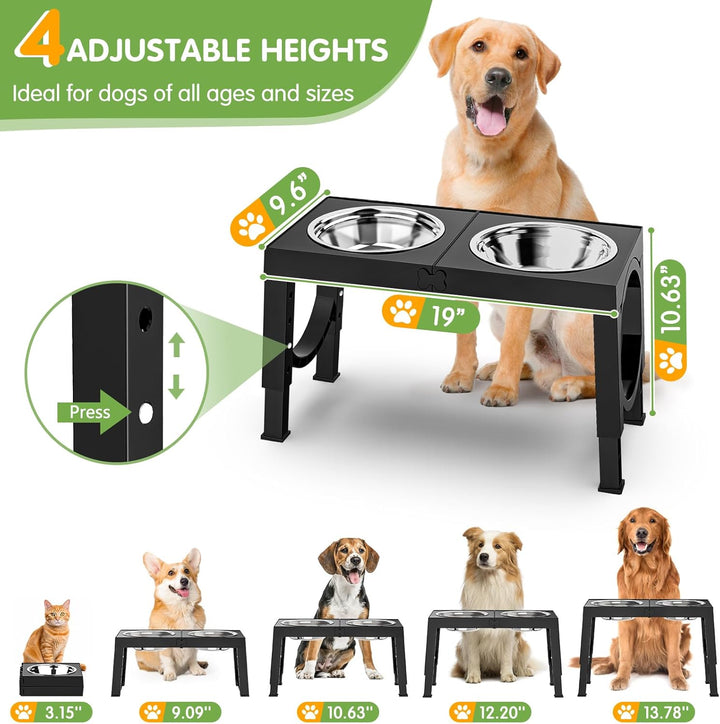 Elevated Dog Bowls Large Breed Raised Dogs Bowl Stand Large/Medium Sized Dog 1L Food Water Bowl Stands 5 Heights Adjustable 9/11/12/14In Black Pet Feeder Dish Station