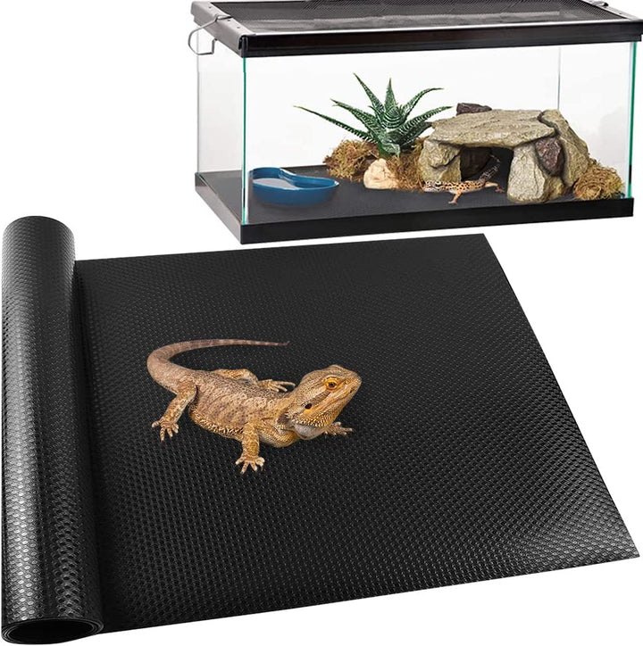 Reptile Carpet,Bearded Dragon Tank Accessories,Reptile Mat, Leopard Gecko Substrate,Bearded Dragon Tank Flooring,Snake, Tortoise Bedding(18" X 79 ", 1 PCS Black Thicker Mat)