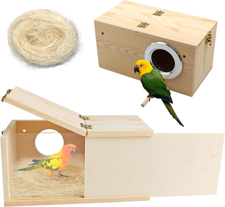 Parakeet Nesting Box Bird House Wood Breeding Box Parrots Mating Box for Lovebirds Budgie Finch Cockatoo Canary and Medium-Sized Birds(S)