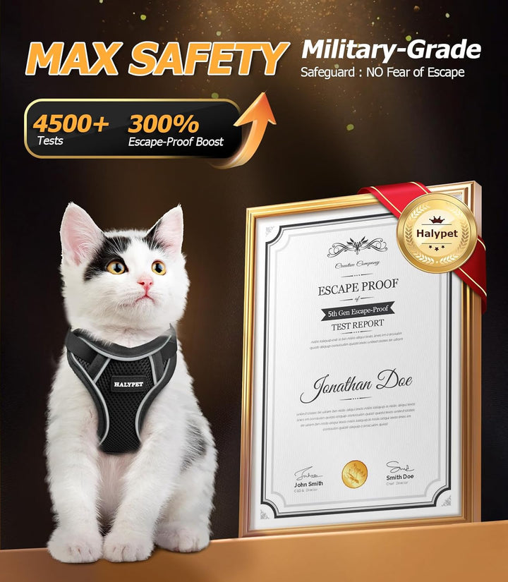 Cat Harness and Leash Set - MAX Safety 4Th-Gen Upgrade, Escape Proof, Adjustable, Comfortable Soft Vest, Easy to Wear Kitten Harness with Reflective Strip for Cats Walking - Small Black
