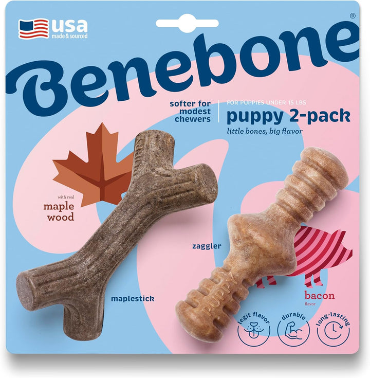 Puppy 2-Pack Dental Chew/Wishbone Dog Chew Toys, Made in USA, Real Bacon Flavor