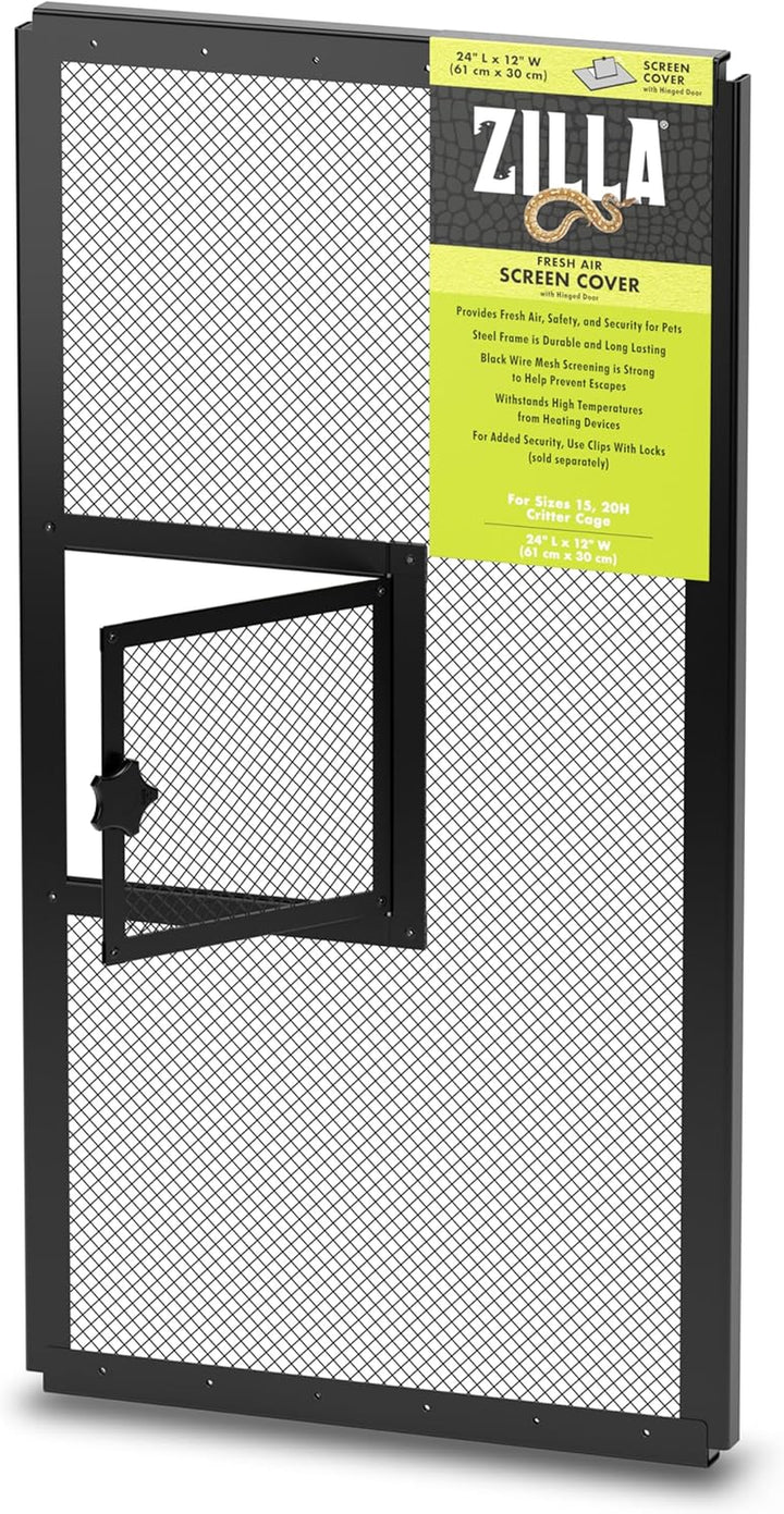Pet Reptile Terrarium Fresh Air Screen Cover with Hinged Door 20" X 10"