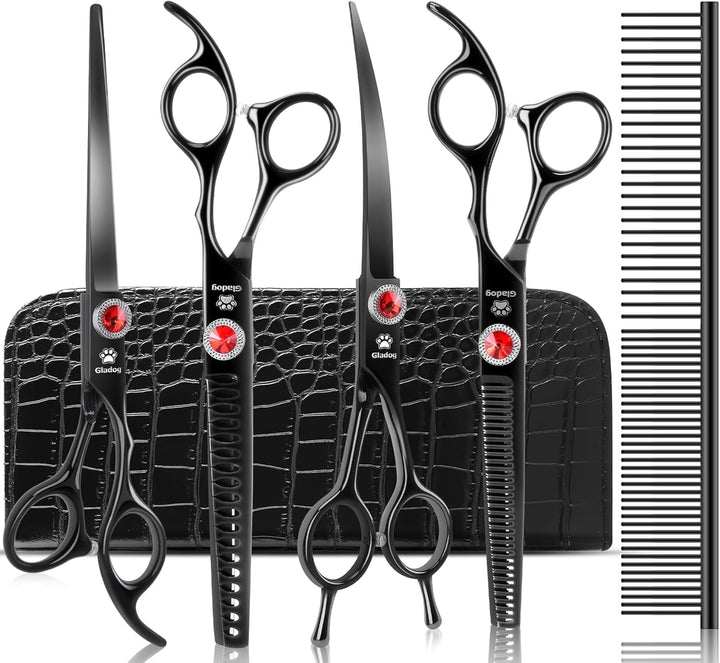 Dog Grooming Scissors Kit with Safety round Tips,  Professional 6 in 1 Grooming Scissors for Dogs, Sharp and Heavy-Duty Dog Grooming Shears for Dogs Cats Pets