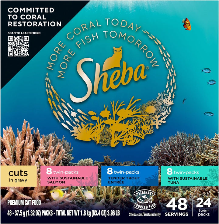 Perfect Portions Wet Cat Food Cuts in Gravy Variety Pack, Roasted Chicken Entree, with Sustainable Salmon, and Tender Turkey Entree, 2.6 Oz. Twin-Pack Trays (24 Count, 48 Servings)