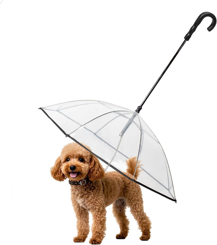 Clear Dog Umbrella for Small Dogs, Dog Umbrella Leash Keeps Dogs Dry in Rain Walking, Small Dog Rain Umbrella with Adjustable Leash, Self-Assembly