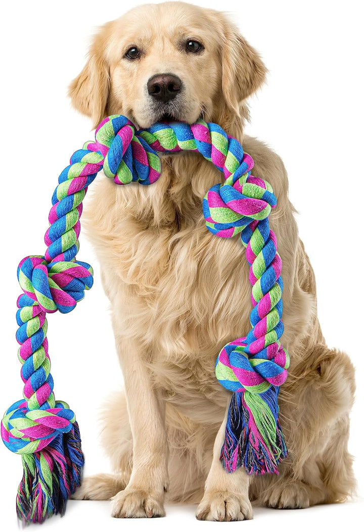 Interactive Dog Rope Toys Tug of War, Tough Dog Toys for Large, Medium & Small Dogs, 100% Cotton Chew Toys for Boredom, Pull Ball Rope Teeth Cleaning