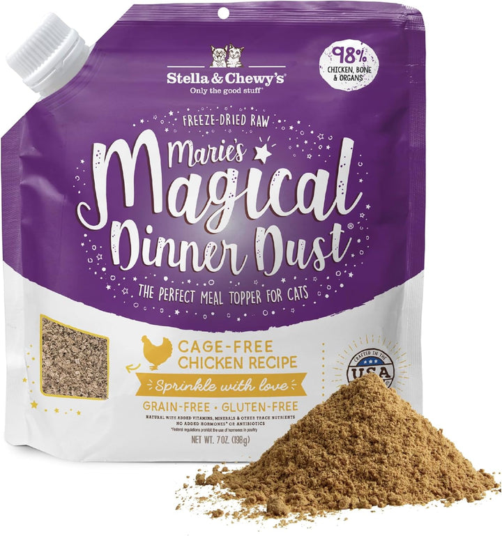 Freeze-Dried Raw Cat & Kitten Food Topper - Magical Dinner Dust - Premium Wild-Caught Salmon & Cage-Free Chicken - Grain-Free, Protein-Rich - Perfect for Picky Eaters - 7 Oz